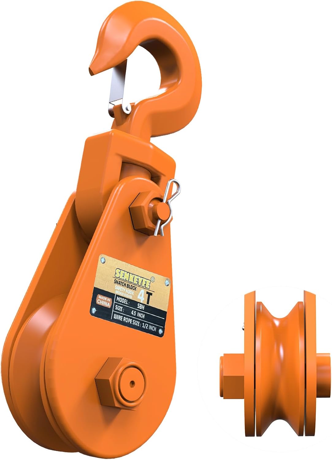 4 Ton Snatch Block with Hook for Heavy Duty Lifting and Towing