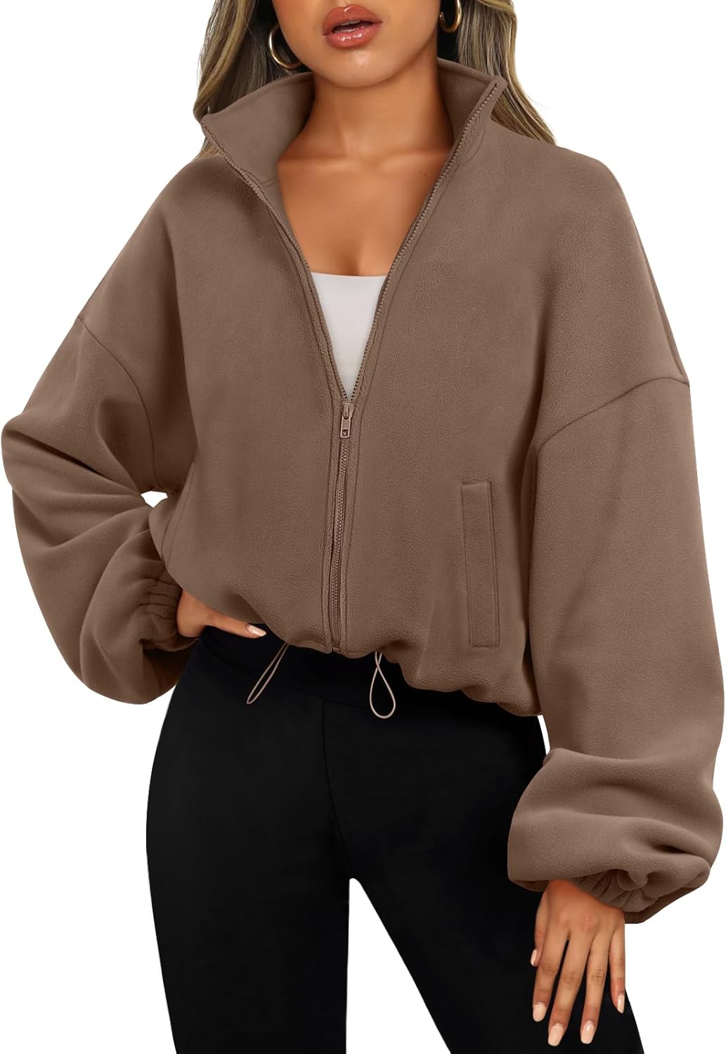 AUTOMET Womens Fleece Jackets Zip Up Oversized Sweatshirts