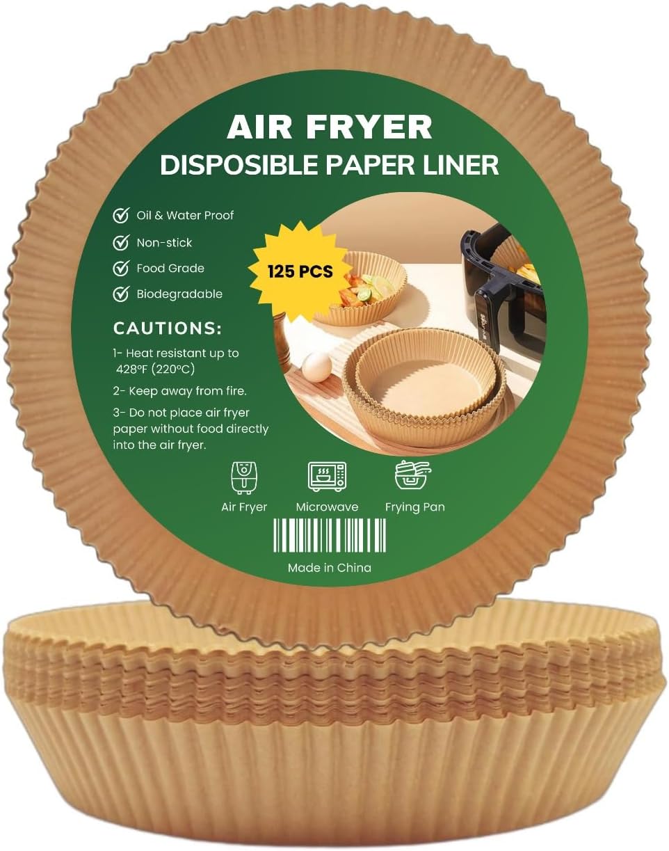 Non-Toxic Air Fryer Liners, 125 Pcs, 8-Inch Round