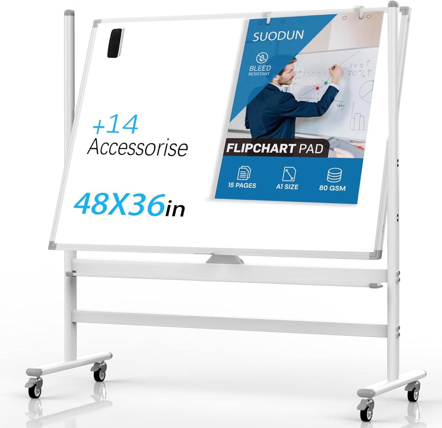 Large Dry Erase Board 48 x 36 with Stand for Home Office
