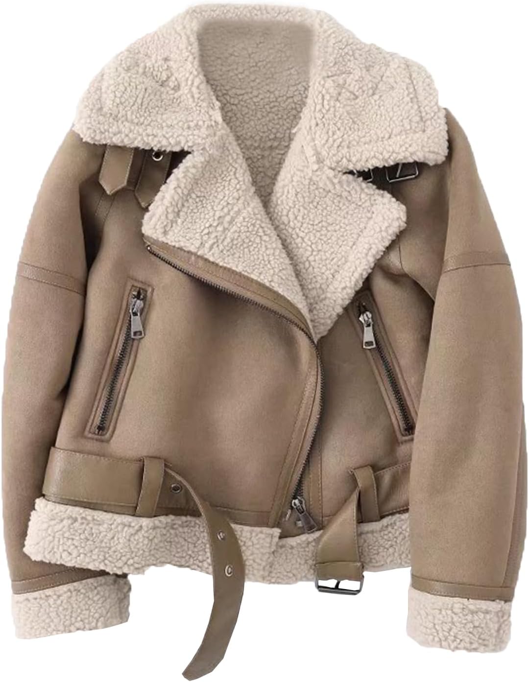 Faux Shearing Moto Jacket for Women - Stylish Winter Coat