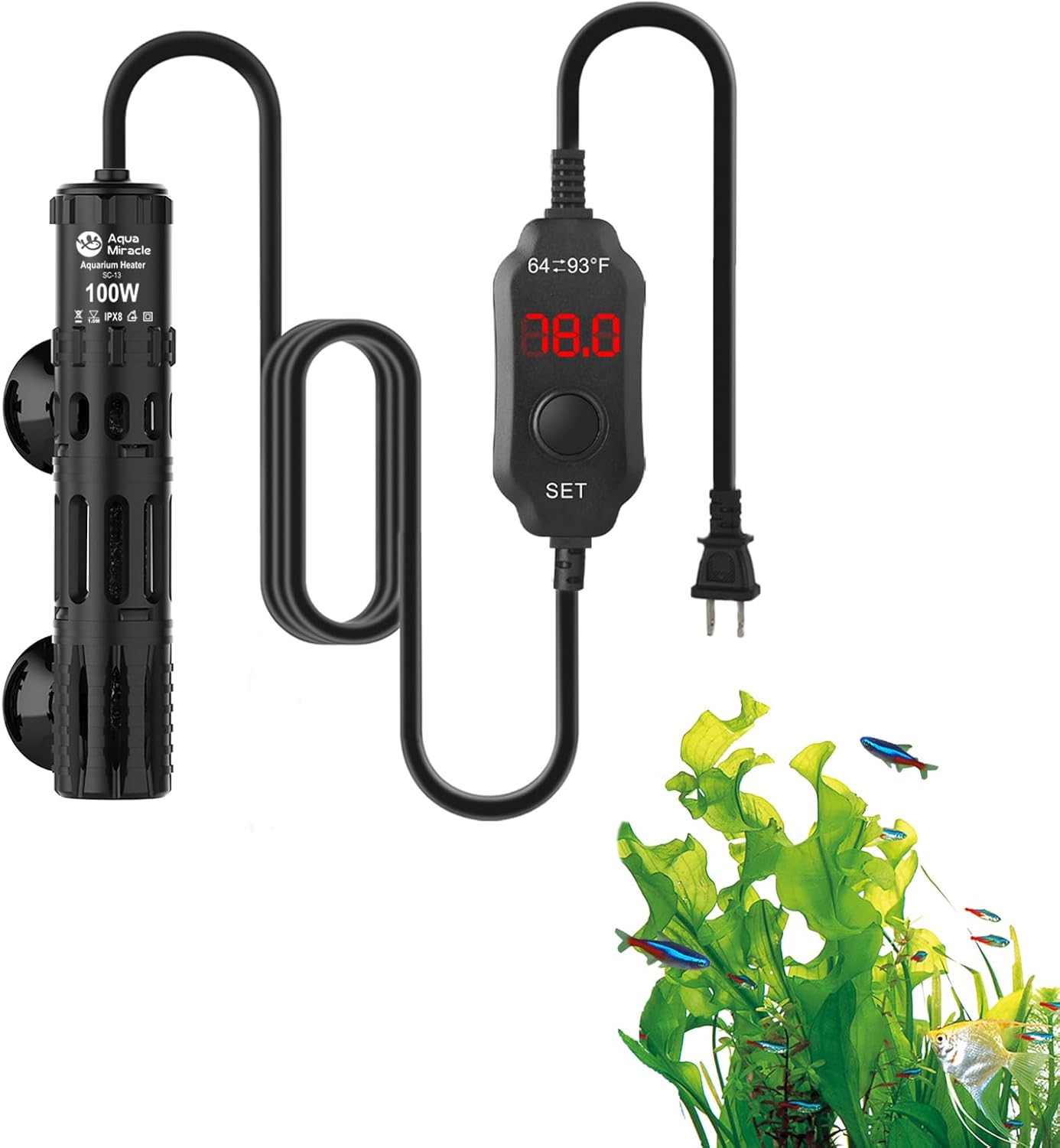 AquaMiracle 100W Submersible LED Fish Tank Heater