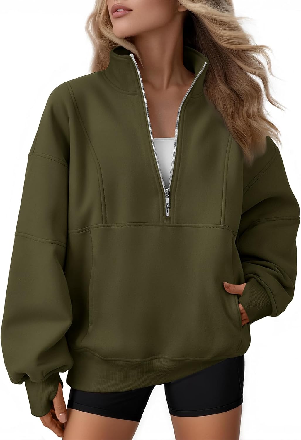 AUTOMET Womens Quarter Zip Oversized Sweatshirts for Comfort