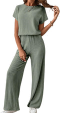 Happy Sailed Women's Casual Loose Ribbed Crewneck Jumpsuit