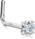 14K White Gold 18G Nose Stud for Women and Men - Solid CZ Screw