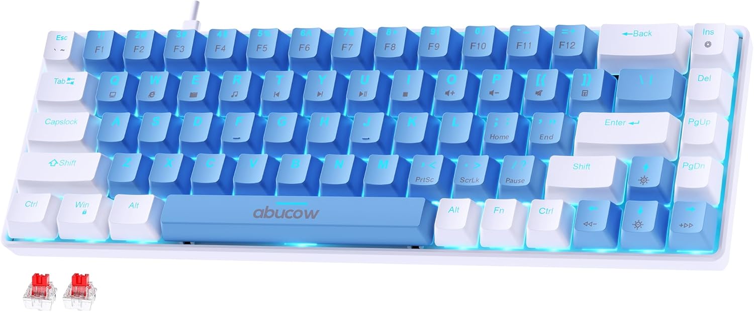 abucow 68-Key Gaming Keyboard - Red Switches for Pro Typing