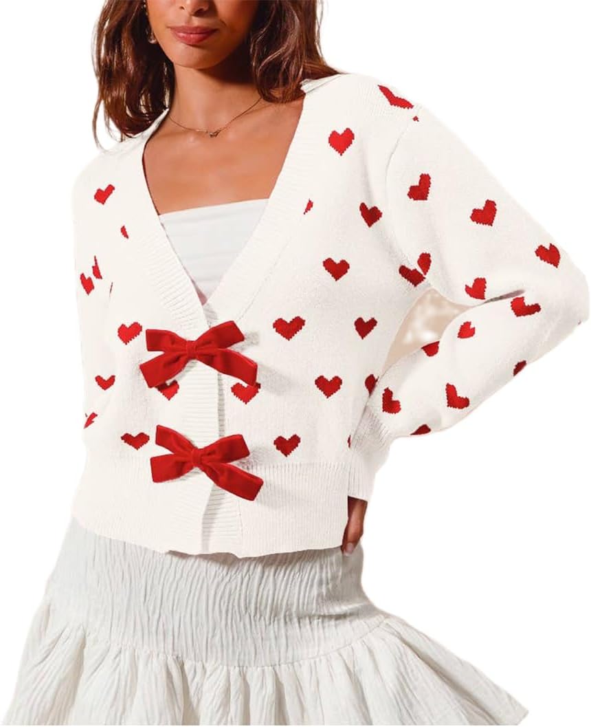 Cute Women's Bow Tie Cardigan Sweater for Valentine's Day Fun
