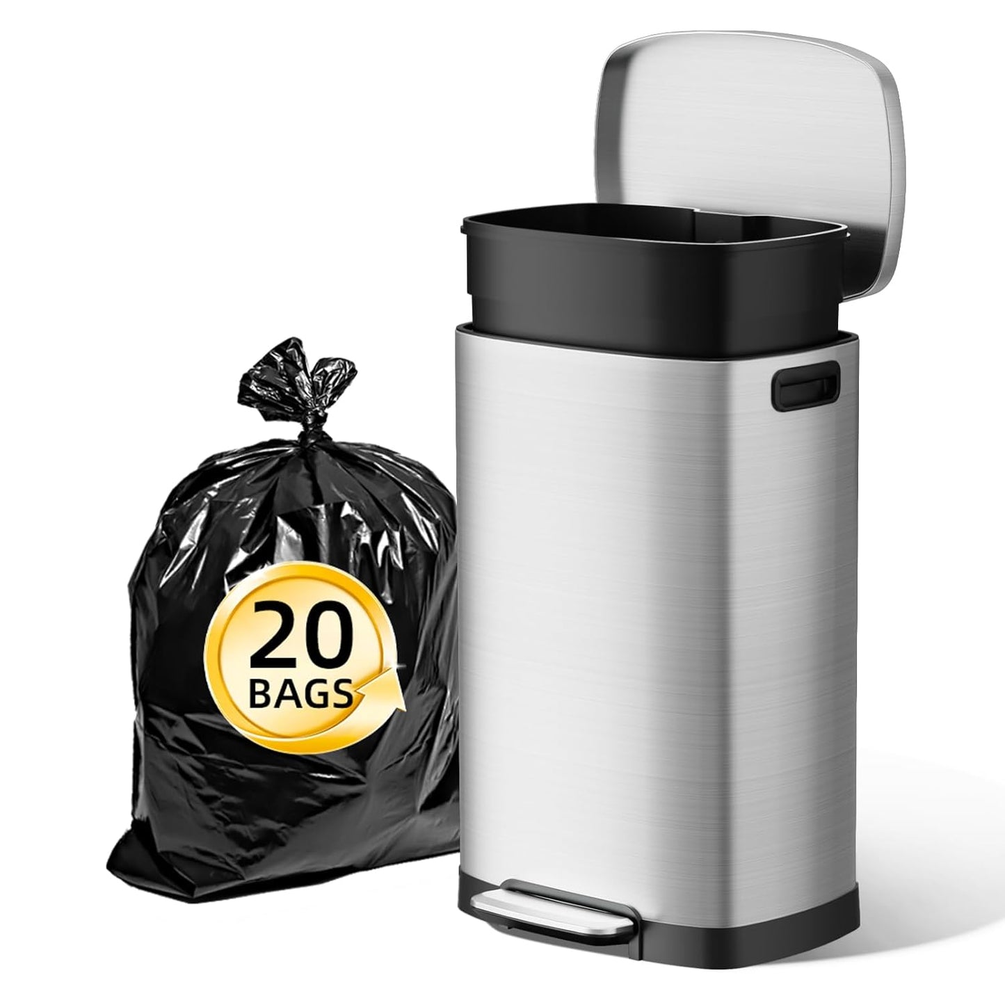 KUK 13 Gallon Stainless Steel Kitchen Trash Can with Lid