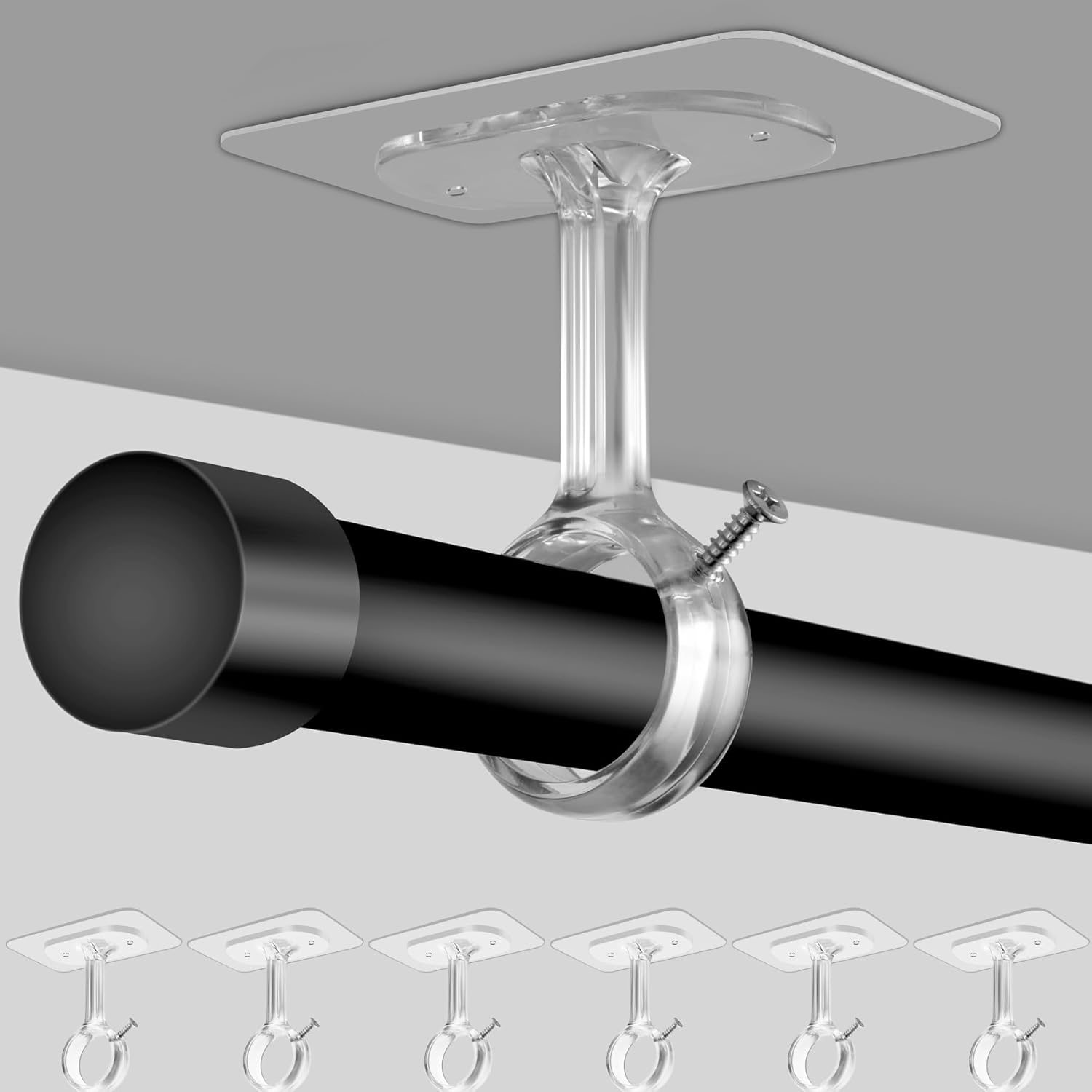 6-Pack Adhesive Ceiling Curtain Rod Brackets - Easy No-Drill Installation!