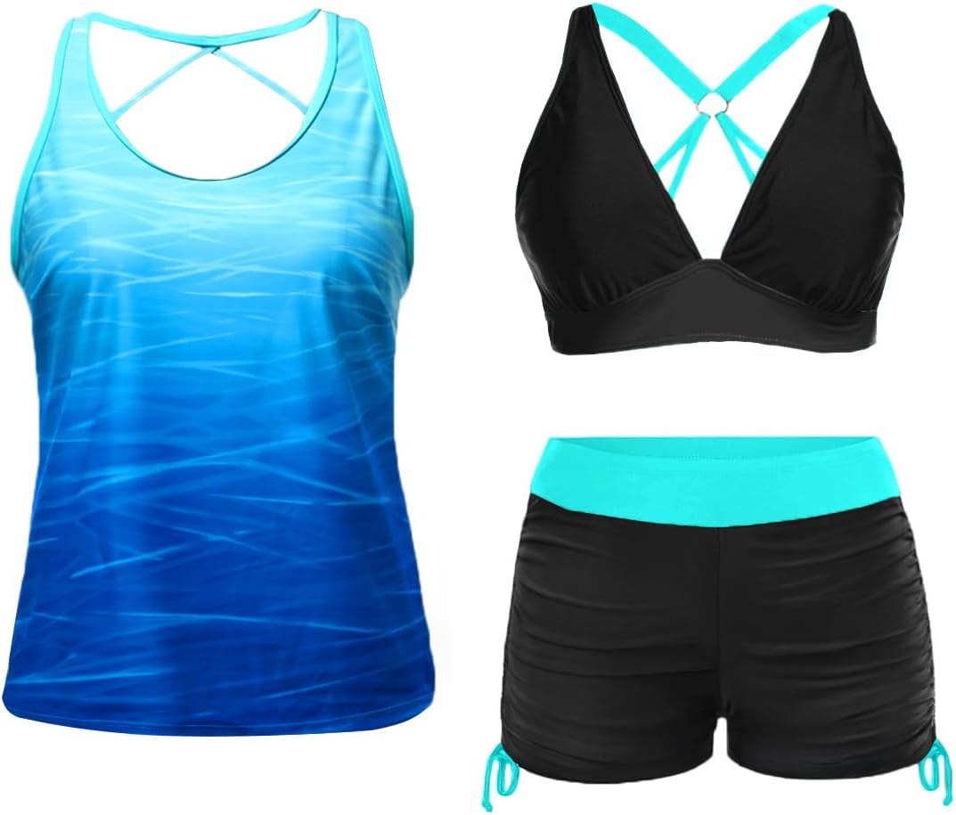 Yonique 3 Piece Tankini Swimsuits for Women with Boy Shorts
