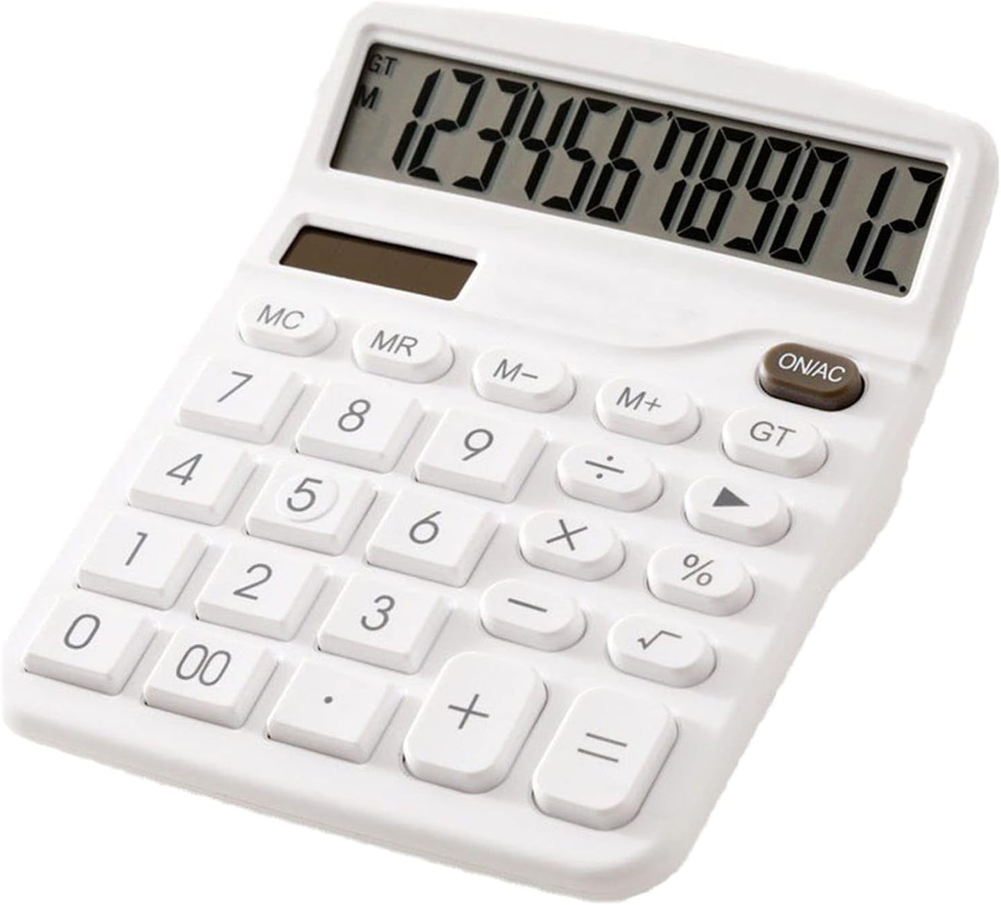 12-Bit Solar Powered Office Calculator with Large LCD Display White