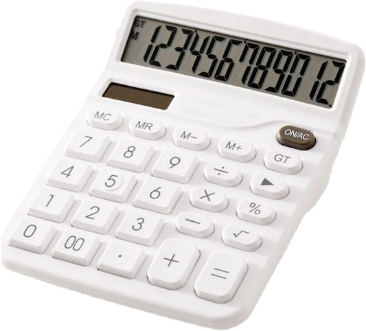 12-Bit Solar Powered Office Calculator with Large LCD Display White