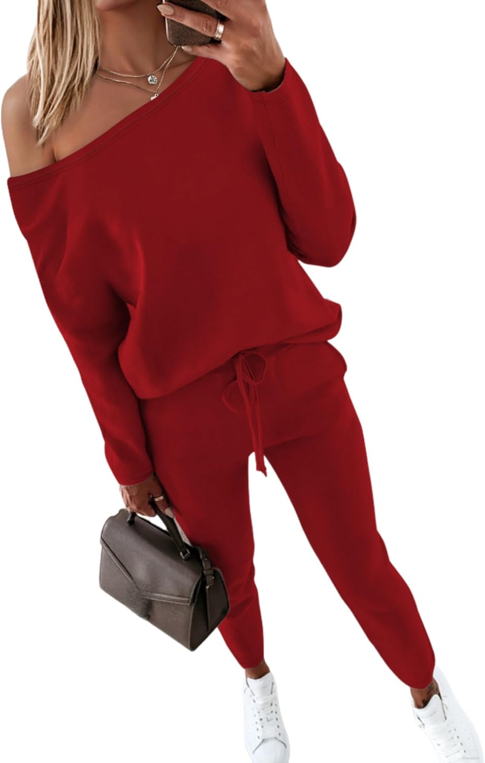 CHICME Women Tracksuit 2025 Fall Cozy Off The Shoulder Set