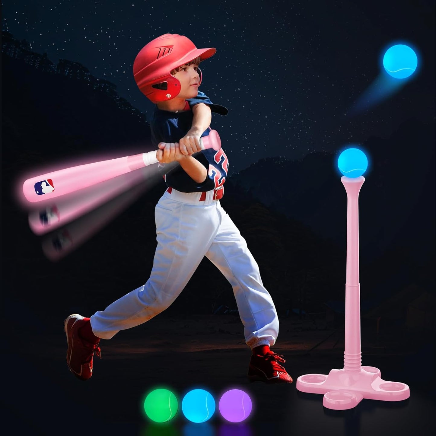 Light Up LED Baseball T Ball Set for Kids 3-8, Glow in Dark