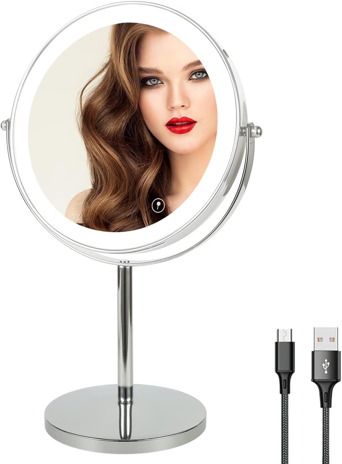 8 Inch Lighted Makeup Mirror with 1X/10X Magnification and Light