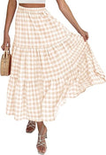 ZESICA Women's Summer Plaid Elastic High Waist Flowy A Line Maxi Skirt
