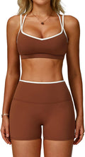 Two Piece Workout Sets For Women Color Block - Flattering High Waist