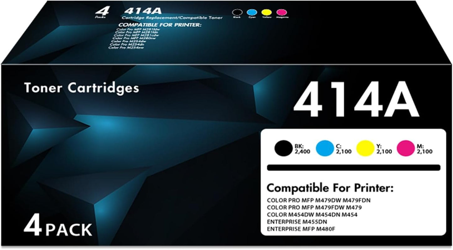 414A Toner Cartridges 4 Pack with Chip for Color Laserjet Pro