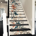Vintage Beige Cream Flowers Stair Riser Decals - Peel and Stick 14pcs