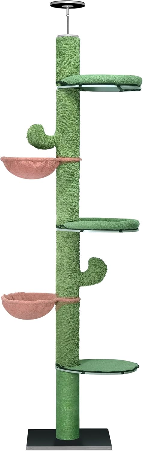 Adjustable Tall Cat Climbing Tree with Hammock and Scratching Posts