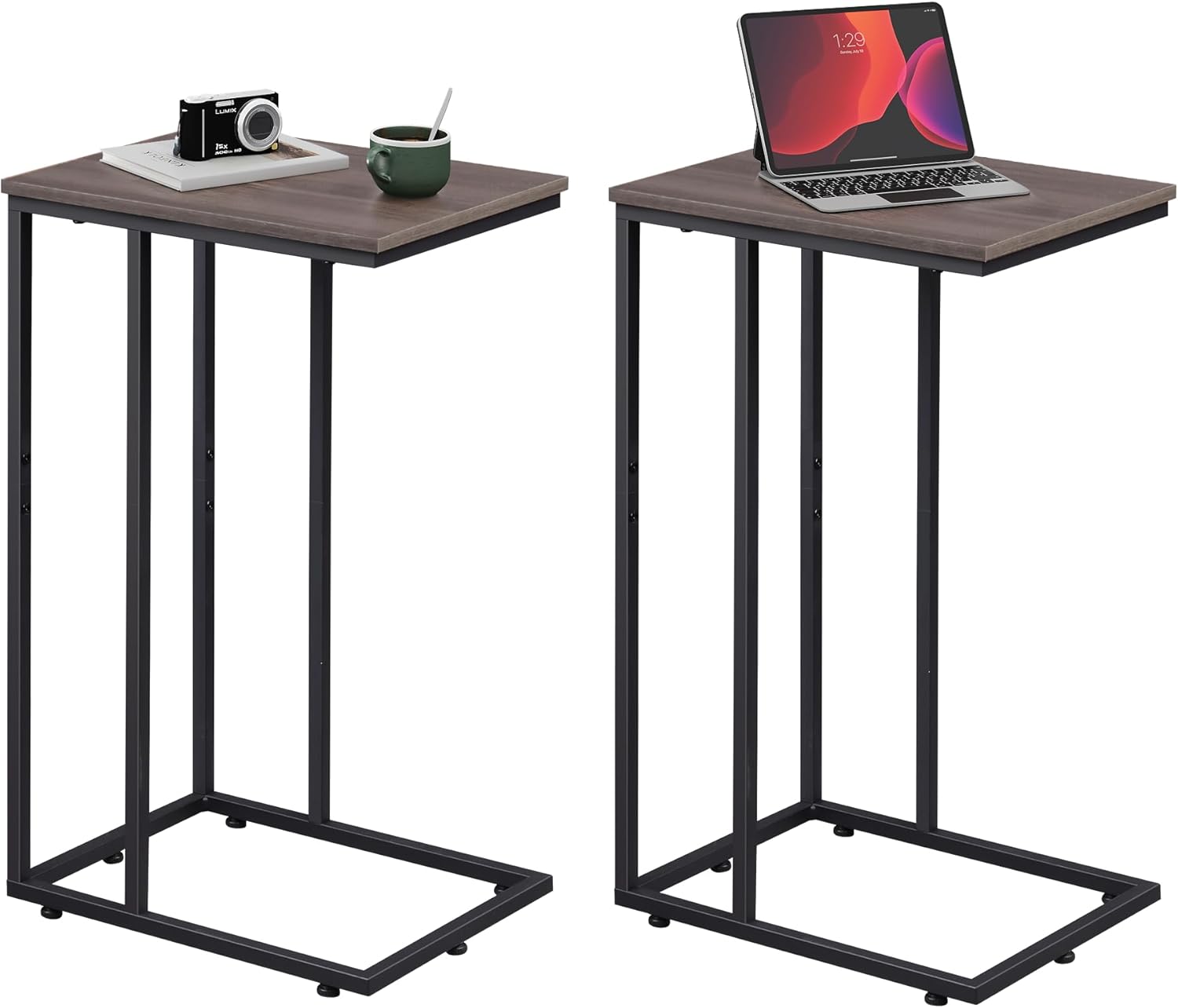 C Shaped Side Table Set of 2 for Small Spaces, A-Grey
