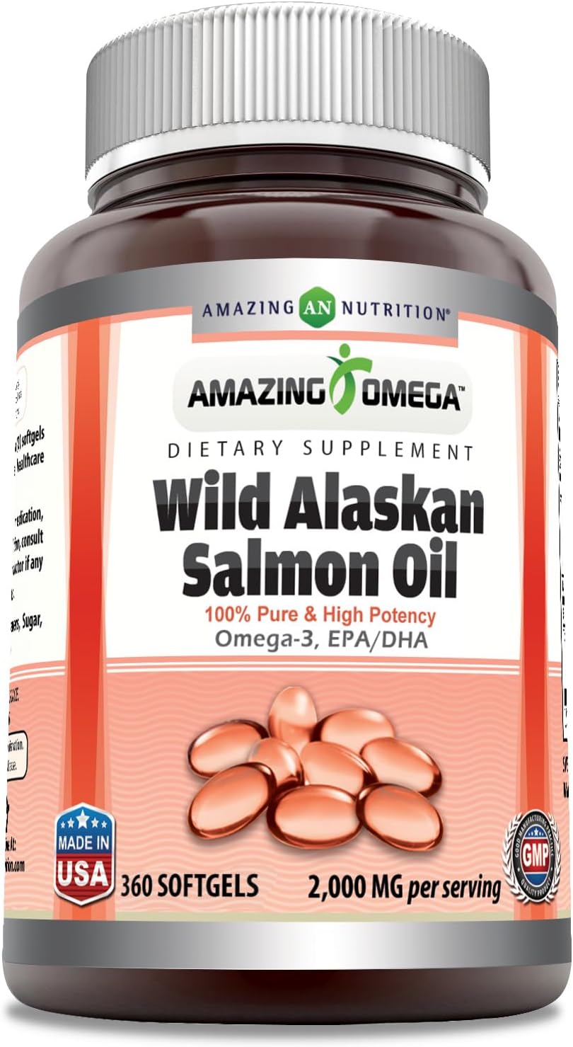 Amazing Omega Wild Alaskan Salmon Oil Softgels for Health