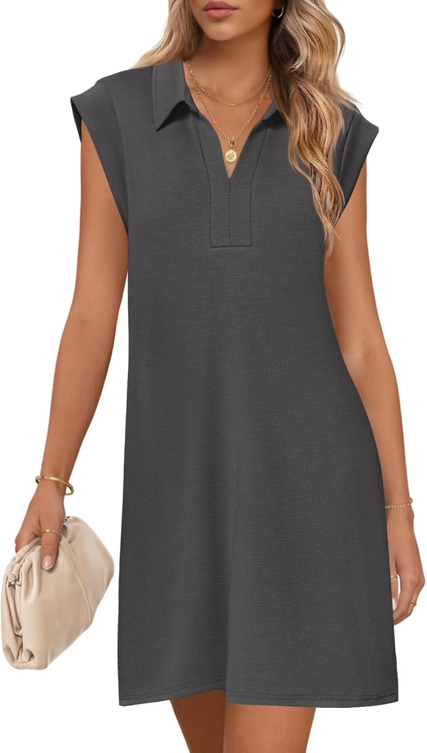MEROKEETY Women's Casual Collared V Neck Mini Dress for Summer