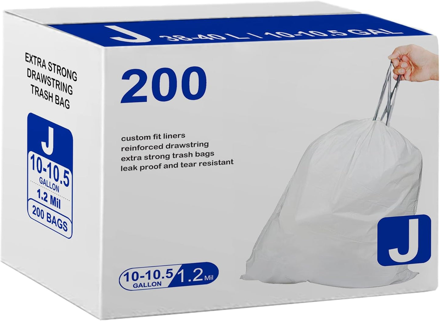 Code J Drawstring Trash Bags - Heavy Duty 1.2 Mil Thick 200 Count