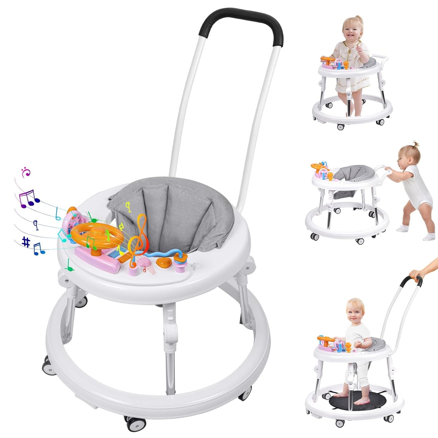Foldable 9-Gear Baby Walker: Height-Adjustable, Music, Anti-Fall, Activity Center