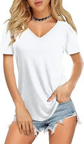 Amoretu Womens T Shirts V Neck Basic Tee - Tunic Length Comfort