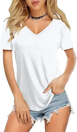 Amoretu Womens V Neck Basic Tee for Stylish Everyday Wear