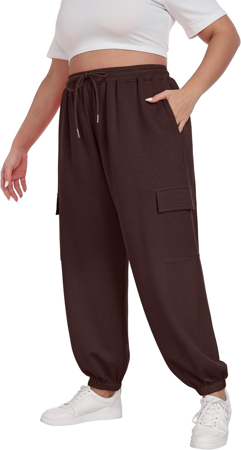 Plus Size Cargo Sweatpants for Women with Adjustable Drawstring