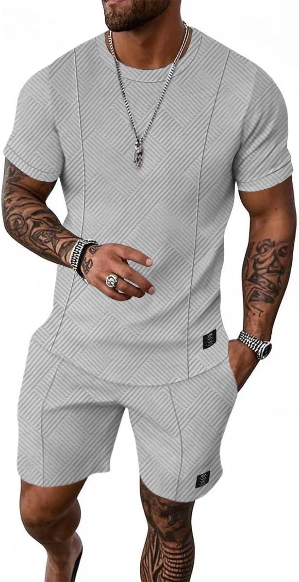 UOUA Mens Short Sets Summer 2 Piece Outfits for Casual Style