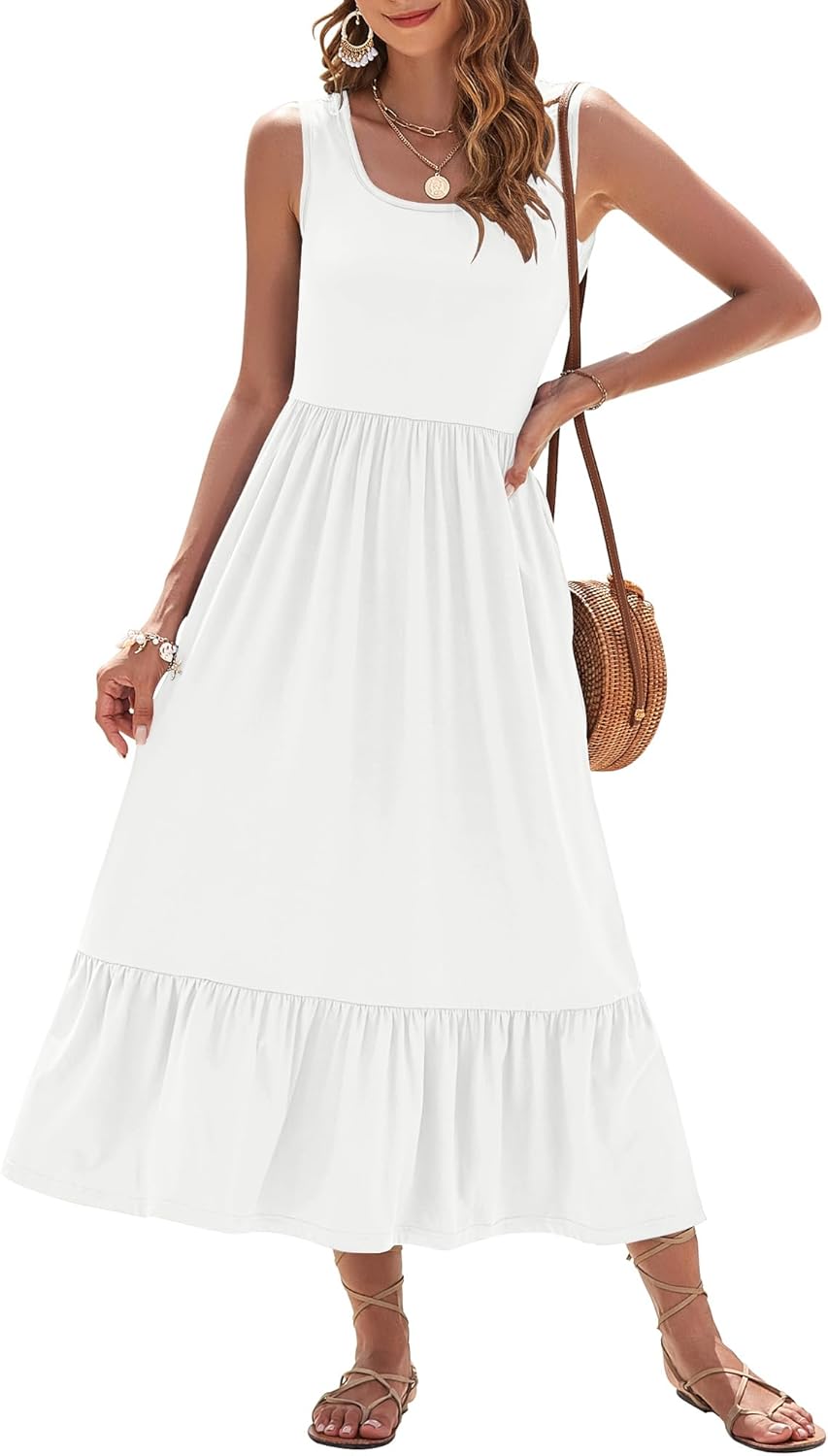 AUSELILY Womens Summer Dresses 2025 Sleeveless Maxi Dress