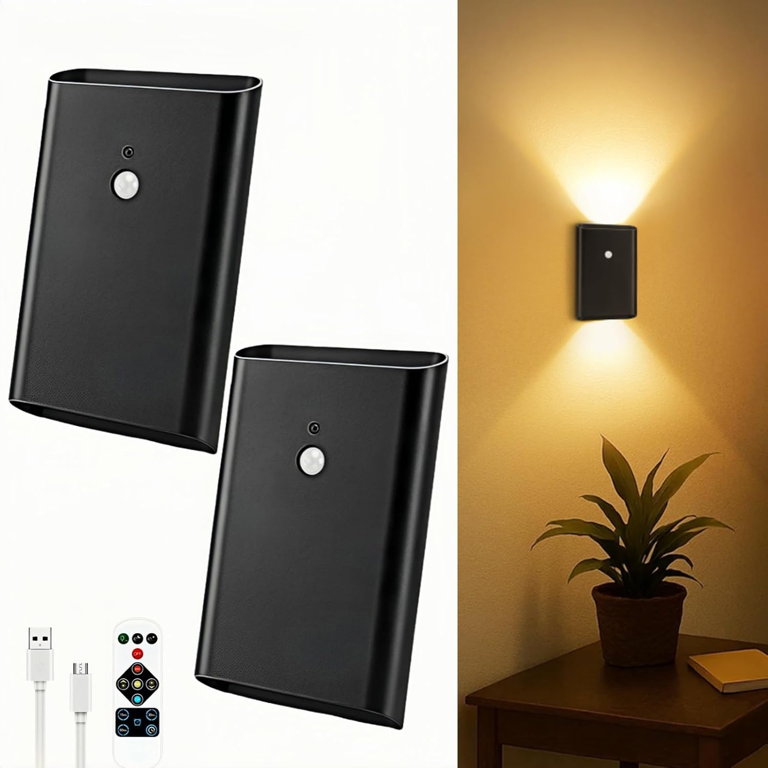 Battery-Operated Motion Sensor Wall Light Set for Indoor Use
