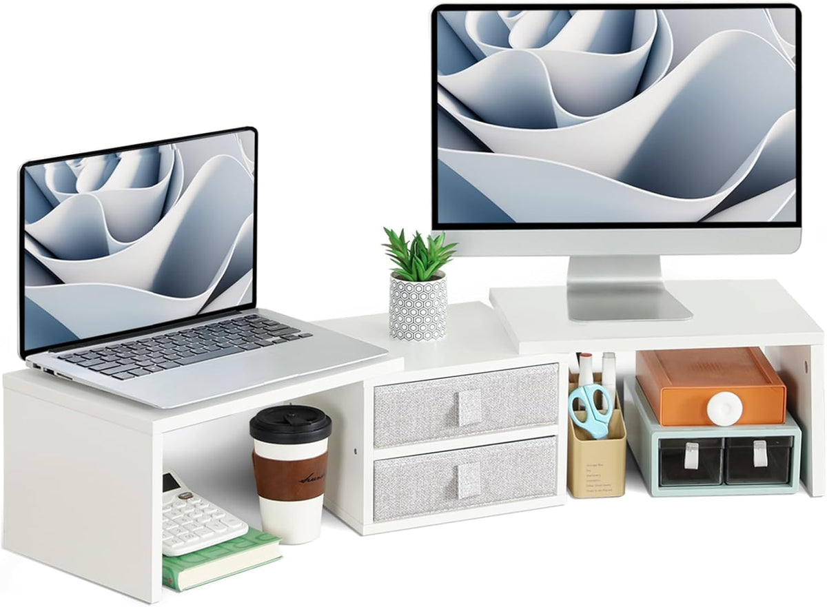 Organizing Stand Adjustable Dual Monitor Stand with Storage - Organize Efficiently ...