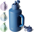 Insulated Water Bottle 64 oz for Men with Straw and Dual-Use Lid