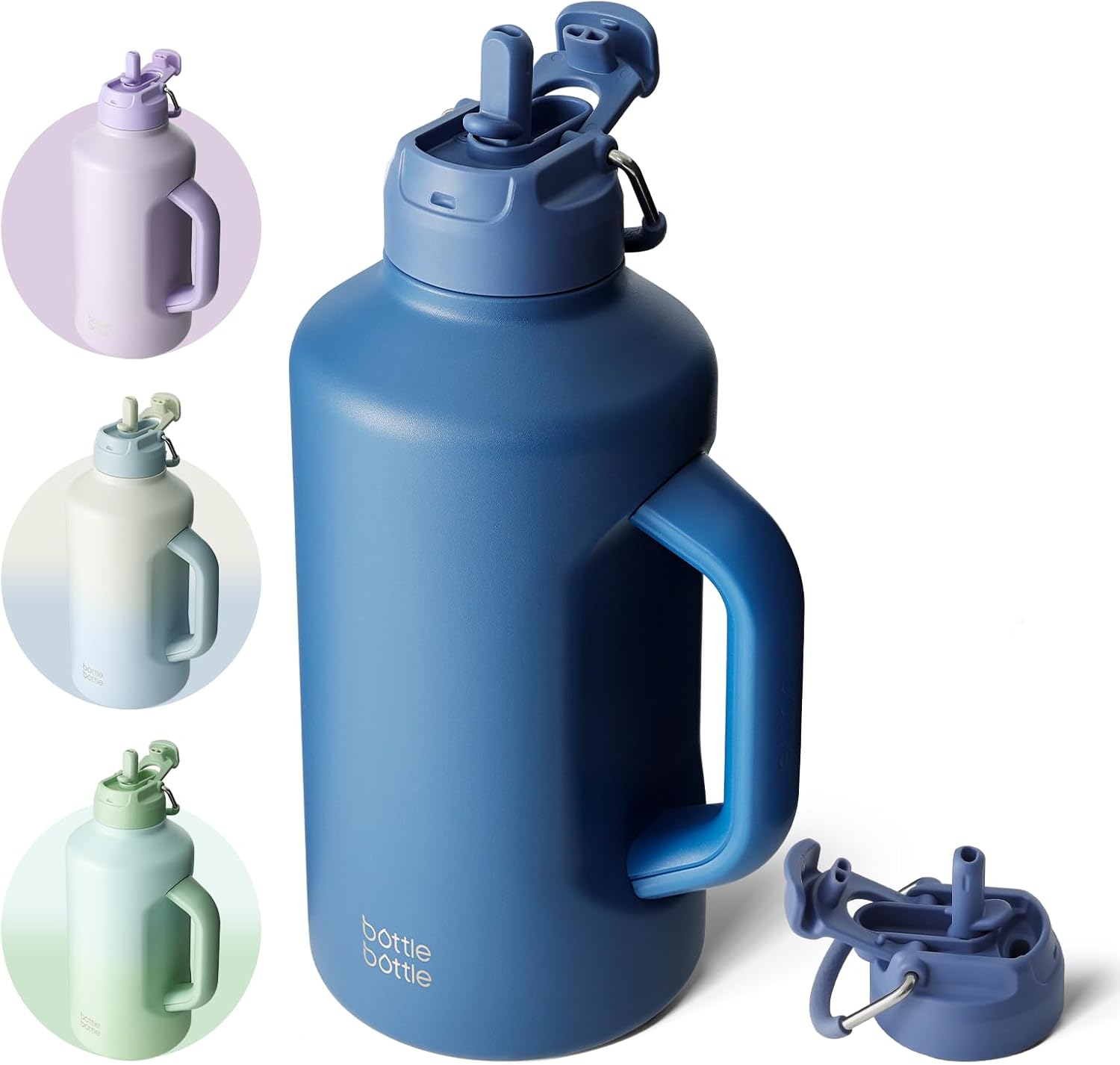 Insulated Water Bottle 64 oz with Straw and Dual-use Lid