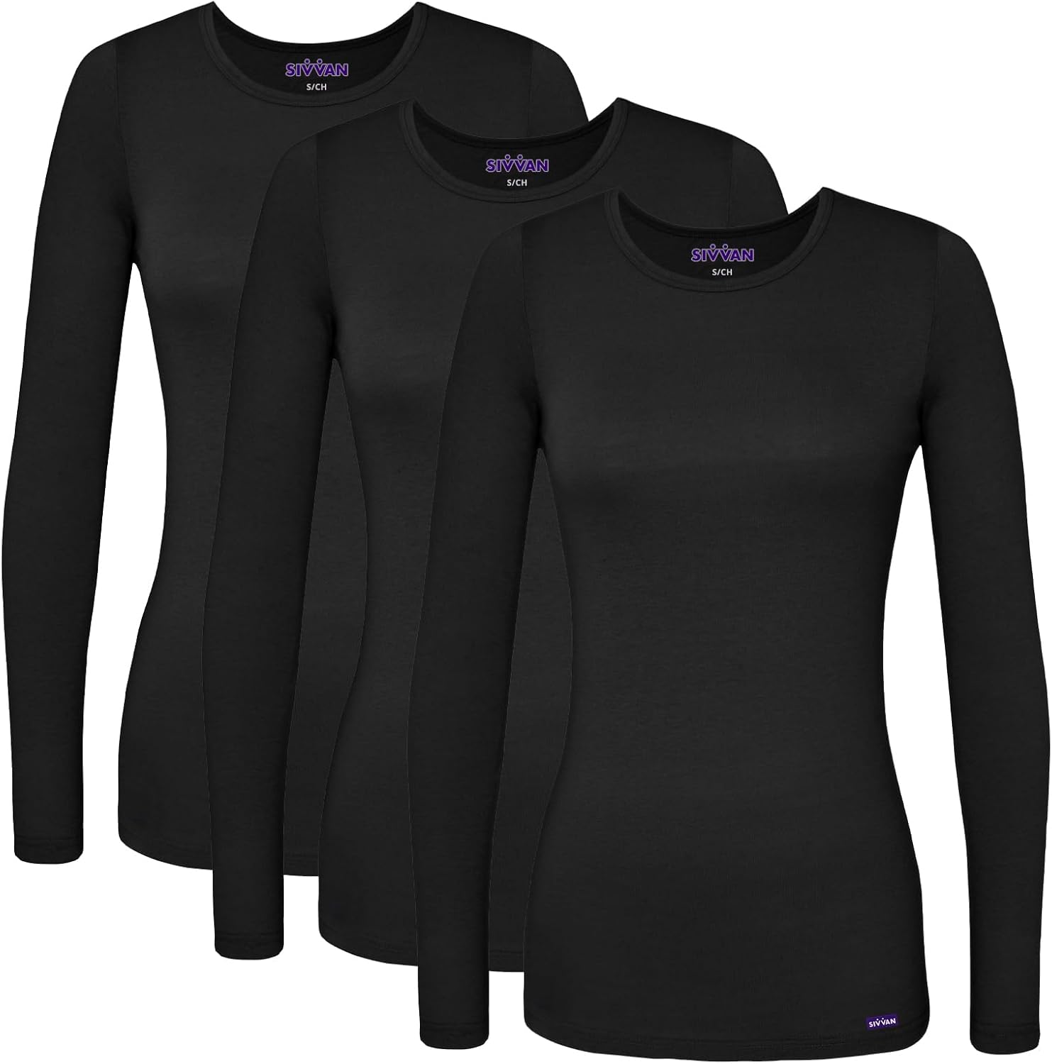 Sivvan Scrubs for Women Long Sleeve Comfort Underscrub Tee 3-Pack