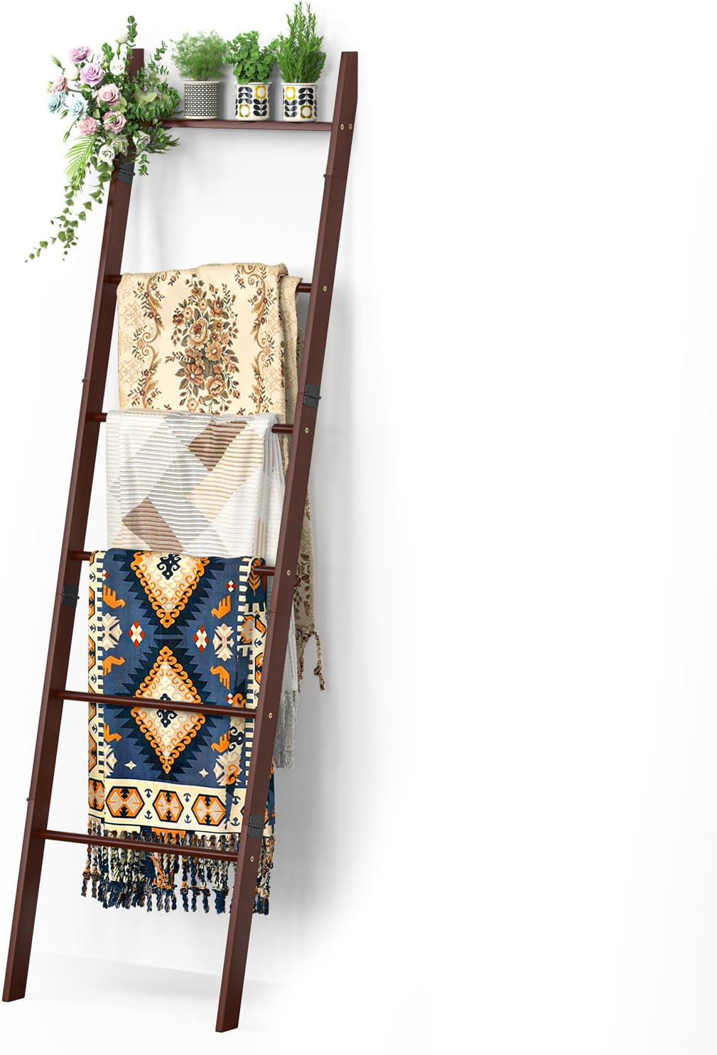 Bamboo 6-Tier Blanket Ladder for Rustic Home Decor Storage