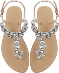 Women's Rhinestone Flat Sandals - Jeweled Clip Toe Summer Flats