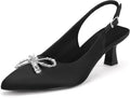 Coutgo Womens Kitten Heels Satin Pumps Slingback Pointed Toe