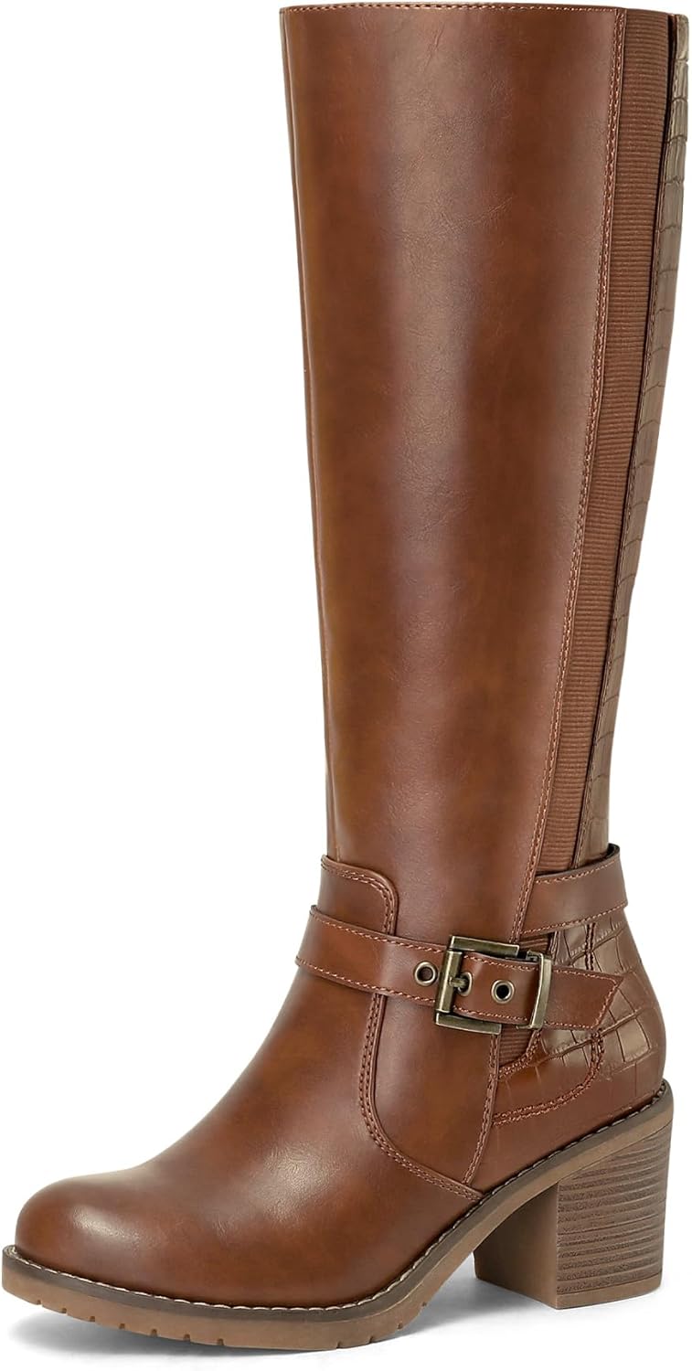 mysoft Women's Knee High Boots with Chunky Block Heels