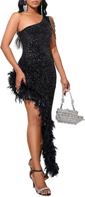 Sequin One Shoulder Mermaid Bodycon Midi Dress - elegant evening wear