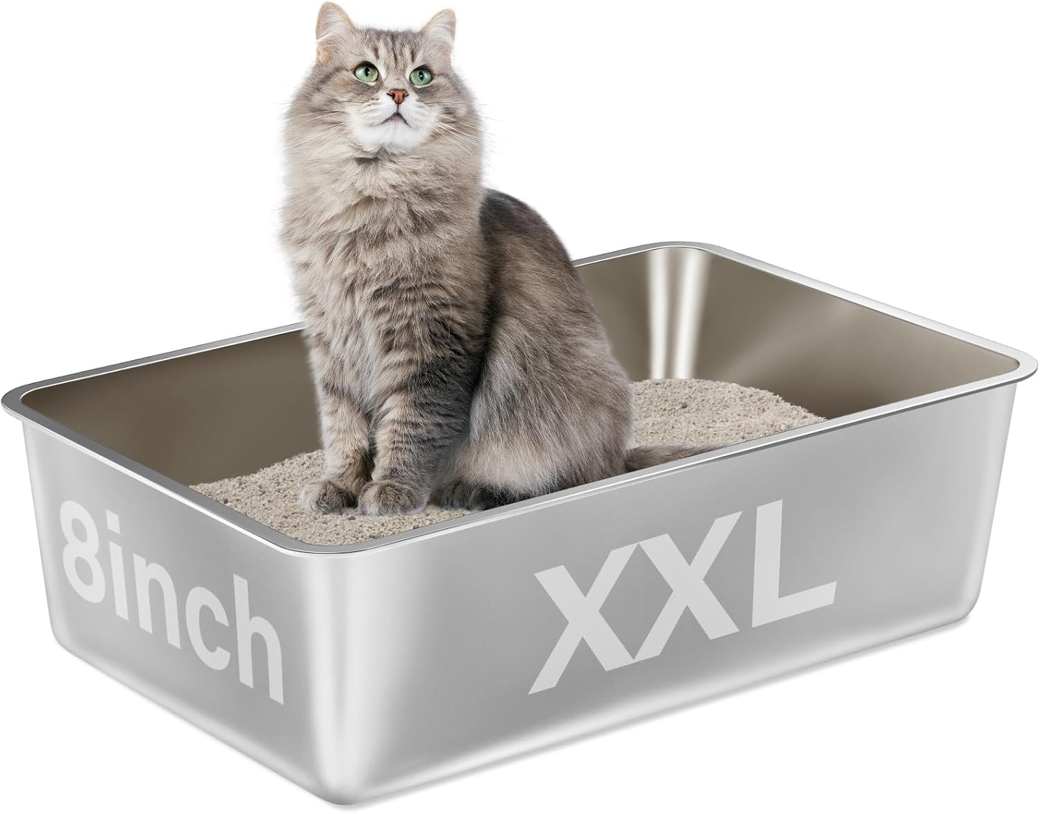 XXL Stainless Steel Litter Box for Big Cats, Easy to Clean