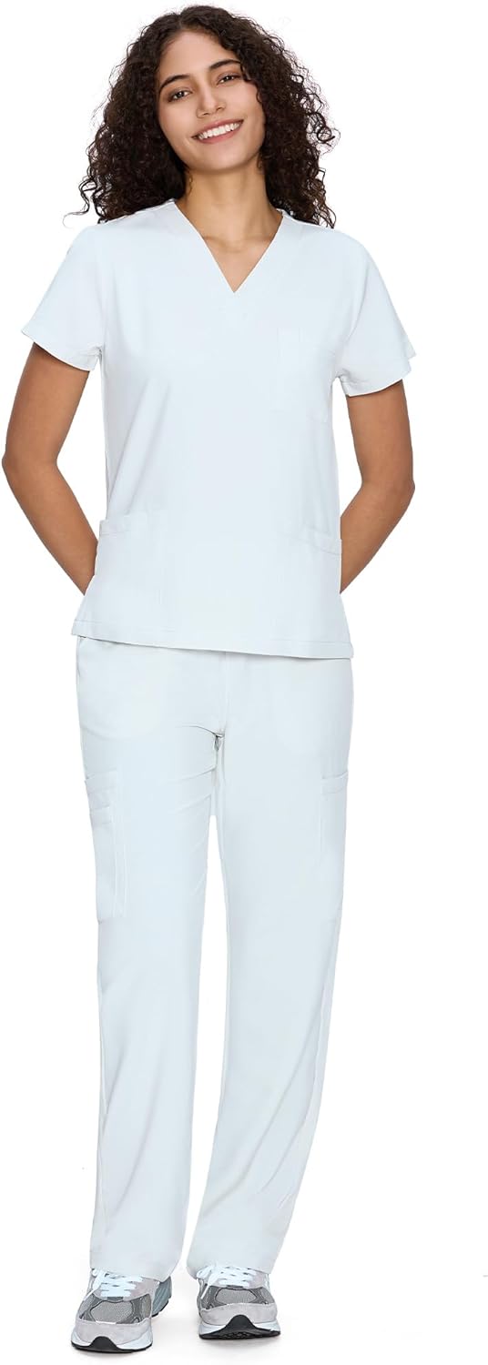 COZYFIT Scrubs for Women - V-Neck Top & Straight Leg Pants