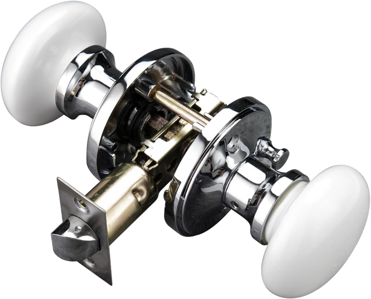 NCL White Door Knobs - Bright Chrome Keyless Door Handles