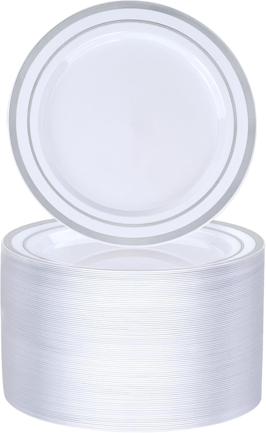 100 Pack Silver Plastic Dessert Plates - Elegant & Durable for Parties