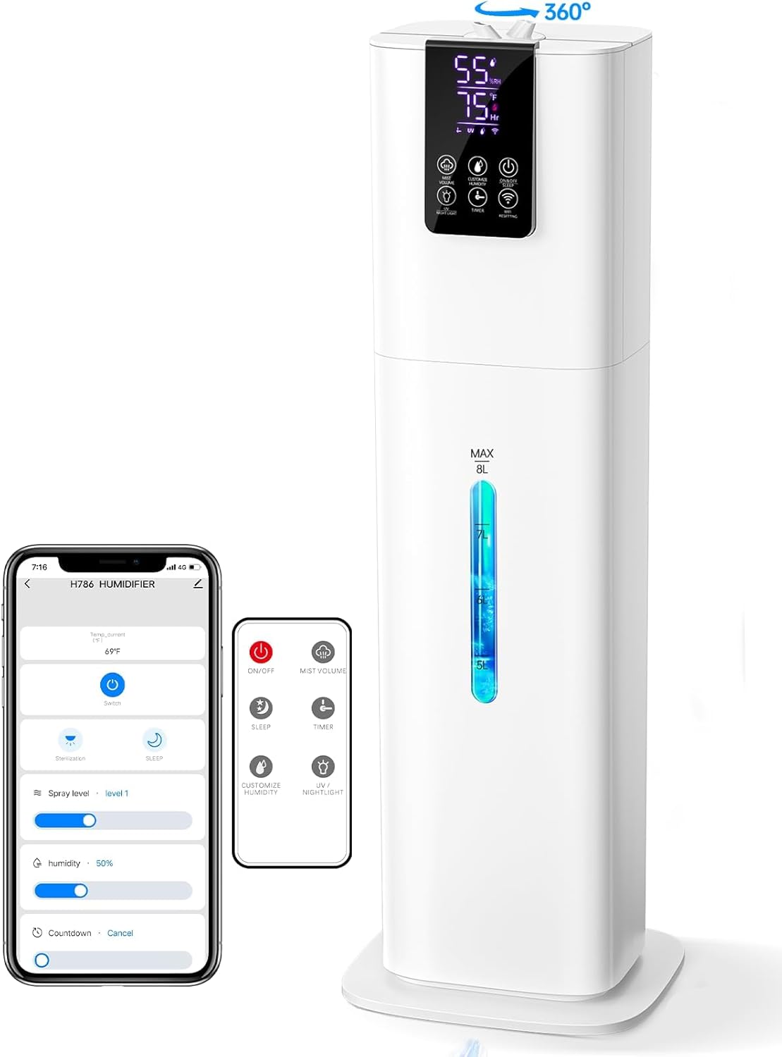 8L Smart Humidifier for Bedroom with App Control & Aromatherapy