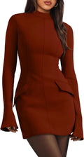 Women's Fall Mock Neck Bodycon Mini Dress - Slim Long Sleeve Fit